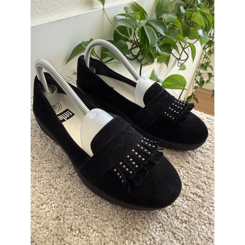 FitFlop STUDDED FRINGEY SNEAKER LOAFER WOMEN 8 BLACK COMFORT‎